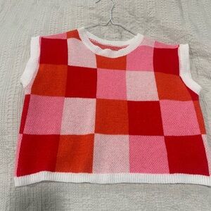 Super cute~Red and Pink Checkered Sweater.  XS, but fits more like a Small.
